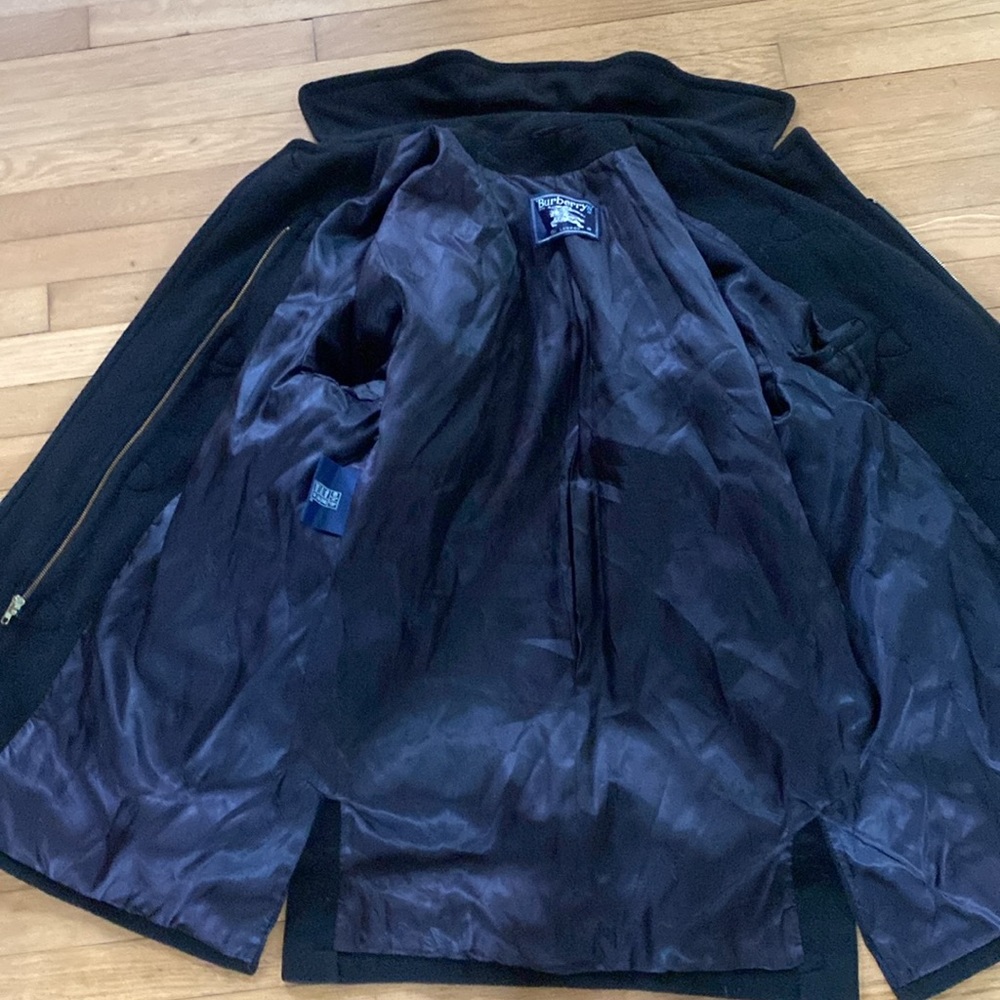 BURBERRY'S LUXURY BLACK WOOL COAT JACKET TOGGLE LARGE MADE IN USA - Picture 11 of 13